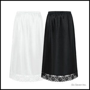 Satin Half Slip Elegant Minimal Chic Lace Trim A-Line Skirt Extender